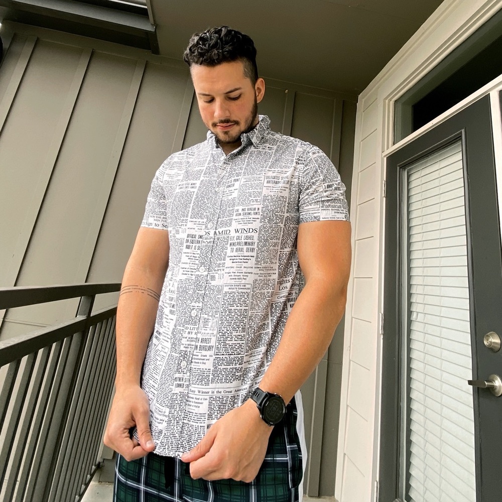 B&W Newspaper Print Button-Down Shirt